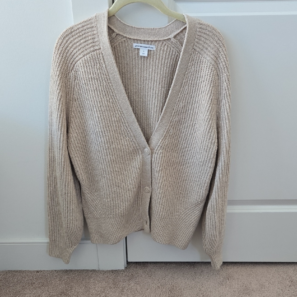 Amazon Essentials Women's Soft Touch Ribbed V Neck Blouson Cardigan Sweater, M